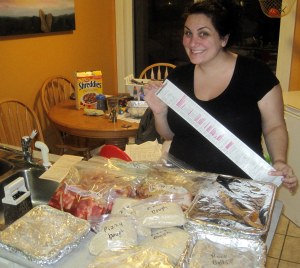 Here I am showing off my "Price Matching" receipt and all the meals we made. The pink highlight is for everything we price matched or that was on sale at the store already.