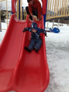 From the noises he was making, going down this slide was both exhilarating and terrifying.