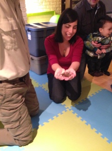 Sandra being the bravest person in the world and holding a tarantula.