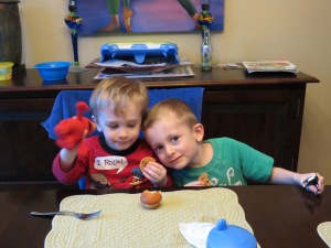 Breakfast buddies. You'll notice Elmo in a lot of these pictures. Henry's going through a bit of a phase. 